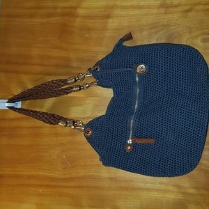 The Sak Indio Crochet hobo purse. L. 15 in, H. 10 in, strap 13 1/2 long.
